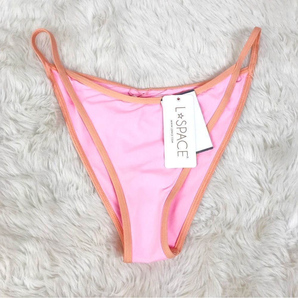 L*SPACE Tommy Pink Orange Cheeky String Bikini Bottom Teeny Size Large New‎ - Picture 2 of 11